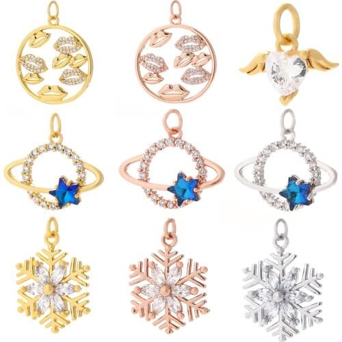 Snowflake Pendant Charms for Earringse Necklace Bracelet Making Cute Lips Designer Jewelry Charms Gold Copepr Pave Cubic Zircon