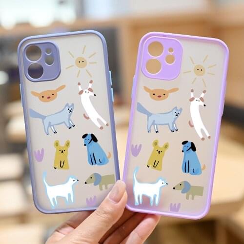 Shockproof Phone Case For iPhone 11 12 Pro MAX XS X XR SE 20 7 8 6Plus Cute Cartoon Animal Dog Hard Matte Back Cover Clear Shell
