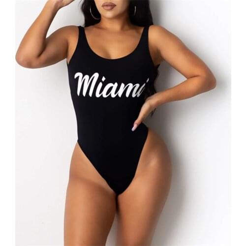 Sexy One Piece Swimsuit Solid Letter Miami Swimwear Women Backless Brazilian Monokini Bathing Suit XS-5XL Beachwear Swimsuits