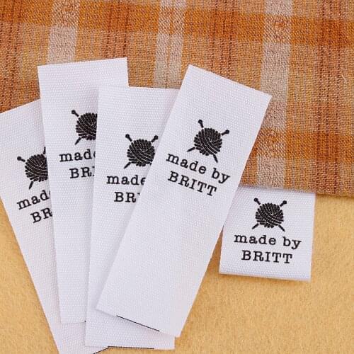 Sewing Labels, Personalized Brand, Custom Logo, Cotton Tags, Knitting Crochet, White Fabric, Wool Loop, 20mm x 60mm (MD5169)