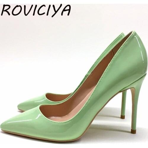 Light green pumps brand fashion new pointed toe 12cm high-heeled elegant shoes 12cm wedding ladies party shoes QP075 ROVICIYA
