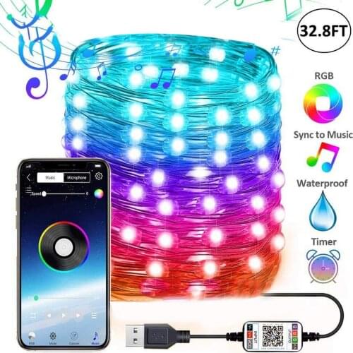USB LED Music String Light Bluetooth App Control Copper Wire 10M/100 5M/50 2M/20 LED Lights Christmas Wedding Party Decoration