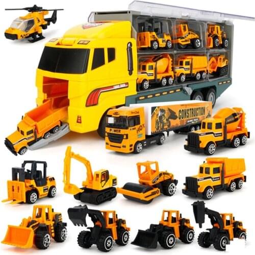 Transport Car Die-cast Construction Truck Vehicle Car Toy Set Vehicles In Carrier Truck Vehicles Toys Gifts For Boys And Girls
