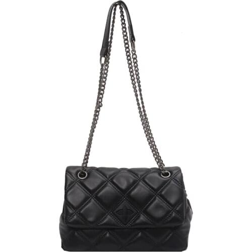 Womens Luxury Branded Trending Chain Shoulder Handbags Embroidery Thread Small Pu Leather Crossbody Bags for Women 2021