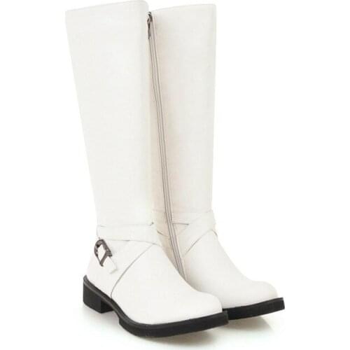 Big Size Women Long Boots Woman Over The Knee Boot Buckle decoration Pure color Low heel boots