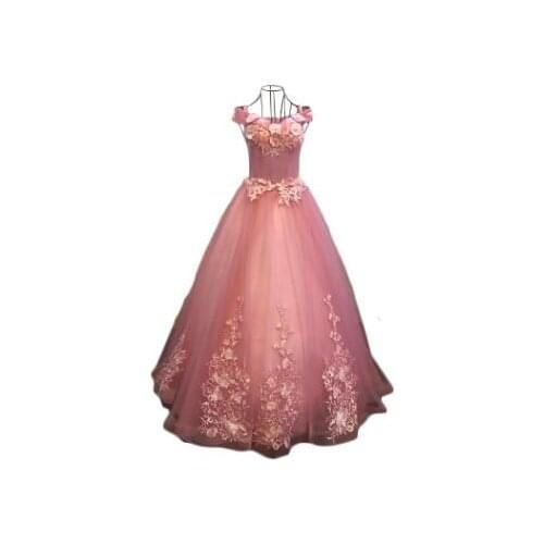Blush Pink Flowers Colorful Pearls Ball Gown V NeckLace Up Bridal Dresses Vestidos De Novia