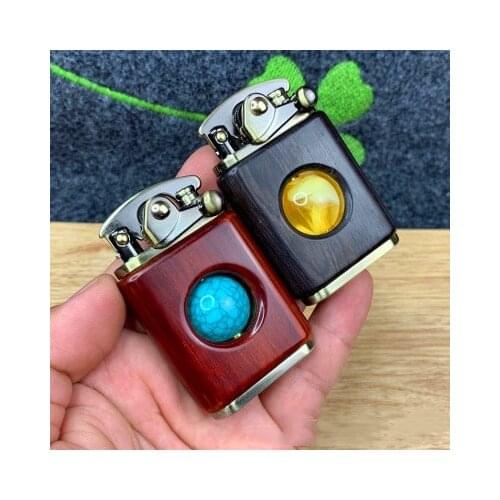 Retro Wooden Beads DecompressiLighter Flint Kerosene Oil Lighter Rosewood Solid Personality Creative Lighter Gadget For Man