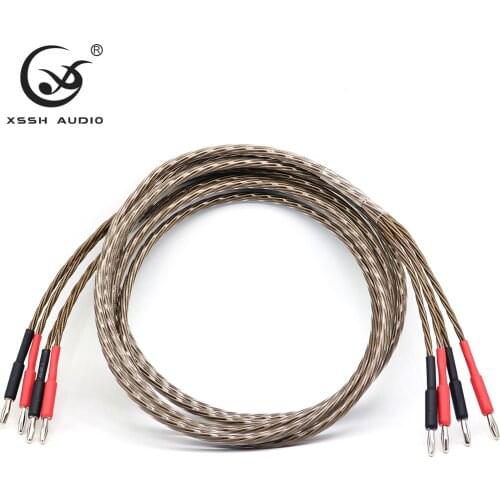 1 pair XSSH audio Hi-end DIY HIFI OFC copper Silver Plated 4 banana plugs to 4 banana plugs 8 core speaker cable Cord Wire
