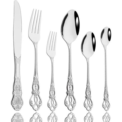 1Pcs Retro Silver Tableware Cutlery Set Silverware Stainless Steel Dinner Knife Fork Spoon Wedding Western Dinnerware Flatware