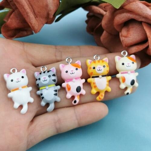 10pcs/pack Kawaii Cat Charms Pendants for Jewelry Making Animal Resin Charms Jewlery Findings DIY Craft YZ917