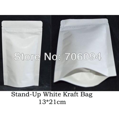 13*21cm,200pcs/lot,white Zipper/zip lock Kraft paper bag,Aluminum foil inside kraft bag,gift/coffee/tea/blank white kraft bag