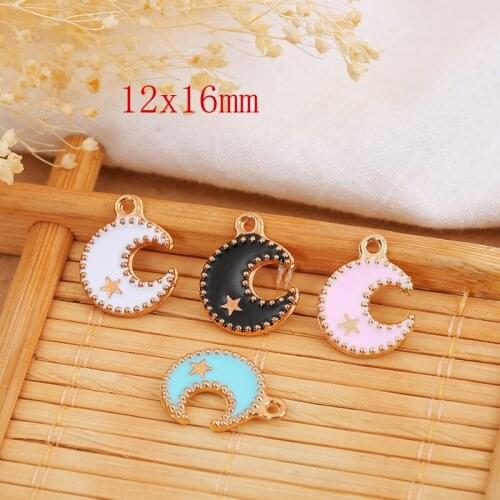 20pcs 12x16 mm Enamel Stars Moon Charm For Jewelry Making Cute Earring Pendant Bracelet Necklace Charms Diy Jewelry Accessories