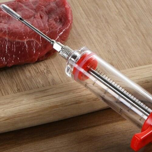 30ML Kitchen Syringes Stainless Steel Needles Injector Meat Sausage Stuffer Kitchen Tool Meat Injectors BBQ Grill Sauce Syringe