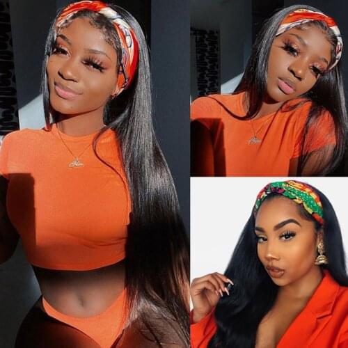 32inch Headband Wig With Scarf 100% Human Hair Wig 30Inch No Glue Brazilian Hair Ombre Honey Blonde Highlight 4/27 Machine Made