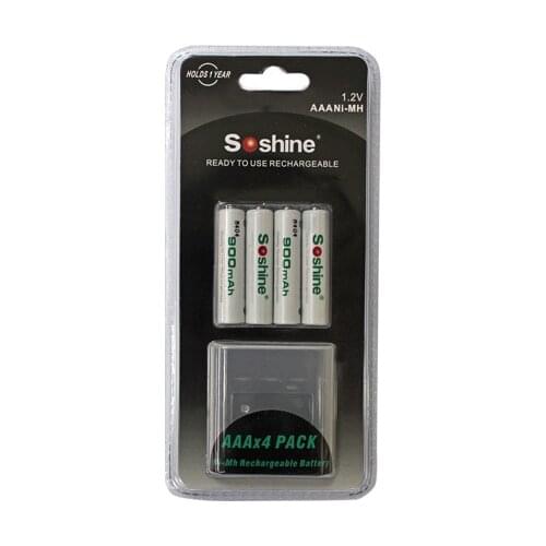 4pcs Original Soshine RTU AAA 1.2V 900mah Pre-Charged Rechargeable Ni-MH Battery with Battery Box