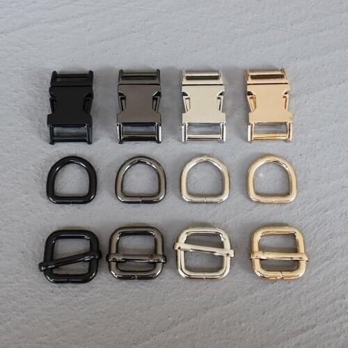 50 Sets 15mm Metal Straps Slider D Ring Release Belt Buckle for Pet Dog Collar Paracord Sewing Accessory Strong Hardware 15-3S
