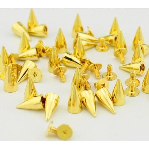 50pcs 7*14mm Golden Zinc Alloy Rivet Punk Rock Bullet Spikes and Studs Cone For Clothes DIY Garment Rivets For Leather