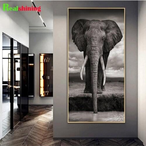 Black and white animal art, elephant 5d Diamond Painting square Round Drill large Diy Diamond Embroidery Cross Stitch Kit N1615