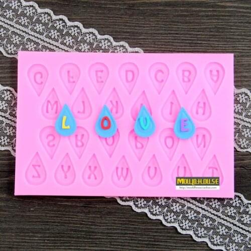 DIY Chocolate Fondant Cake Baking Food-grade Silicone Mold Clay Water Drops Alphabet A624