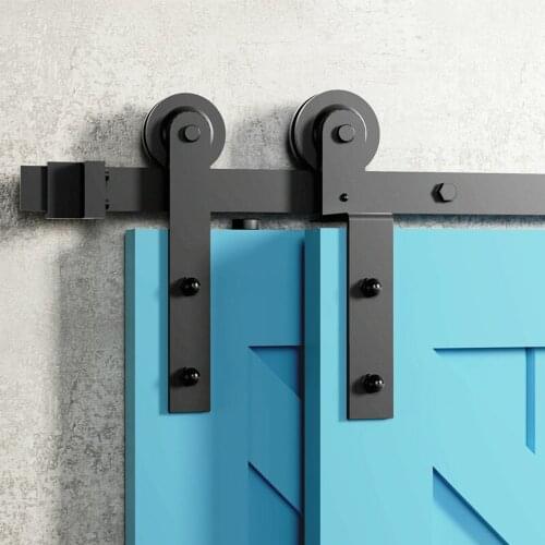 Gifsin I-Shaped 4-9.6FT Bypass Sliding Barn Door Hardware Track Bent Hanger System