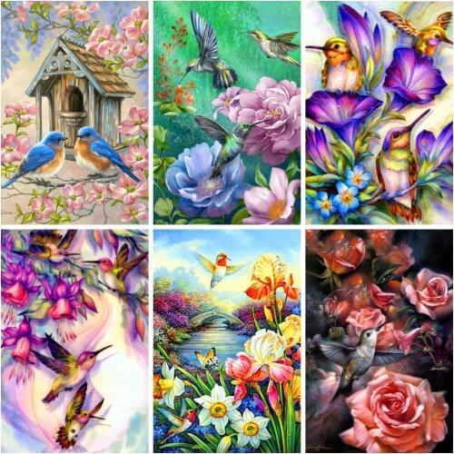 HUACAN 5D DIY Diamond Painting Bird Flower Full Square Drill Home Decoration Embroidery Picture Lover Gift