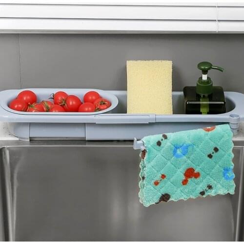 Kitchen Telescopic Sink Rack Shelf Sponge Drain Expandable Storage Basket Holder for Home Use