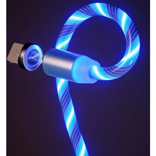 2M Magnetic charging Mobile Phone Cable USB Type C Flow Luminous Lighting Data Wire for Samsung Huawei LED Micro Kable
