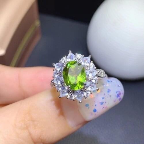Fashion 925 Sterling Silver Ring Natural Peridot Ring for Woman Charm Jewelry Gift