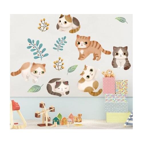 Cartoon Cute Cat Wall Sticker Wallpaper Dormitory College Students Decorative Painting Living Room Background DIY Nursery Poster