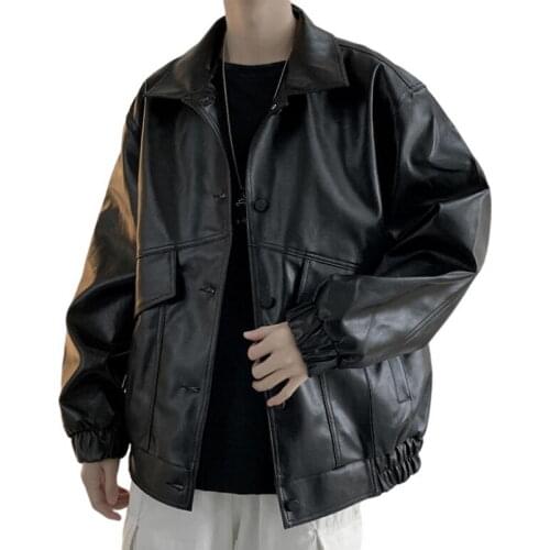 Male Washed nubuck Leather Jacket Casual Stand Collar Simple Leather Coat Men Fashion Plus Velvet Warm PU motorcycle Jacket Men