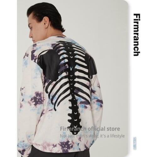 Firmranch 2021 Men/Women Skeleton Hoodies Purple Tie-dye Long Sleeve Shirts Japanese High Street Fashion Retro Sweatshirt