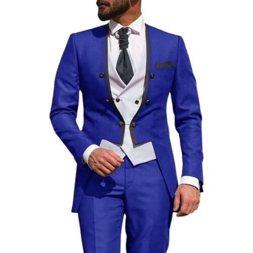 Italian Style Tailcoat for Wedding Double Breasted 3 Piece Slim Fit Men Suits with Coat Vest Pants Custom Groomsmen Tuxedo