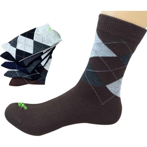 5 Pairs Men Socks Autumn Winter High Quality Men Brand Business Cotton Men Diamond Plaid Long Fashion Socks Male Crew Men Socks