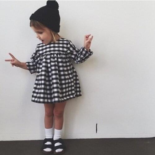 Spring and Autumn New Cotton Plaid Dress Female Baby Long-Sleeve Dress girls dress