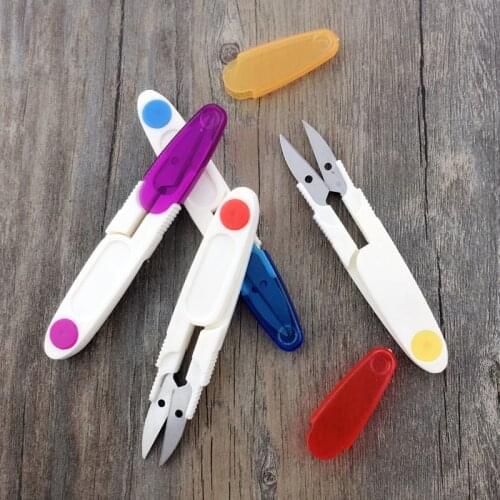 Plastic Handle Safety Cover Sewing Scissors Thread Embroidery Cross-stitch Cutter Scissor DIY Supplies Tool LFR112