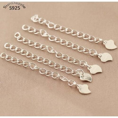 Genuine Real Solid 925 Sterling Silver Extension Necklace Bracelet Heart Extended Tail Chain Jewelry Findings Charm