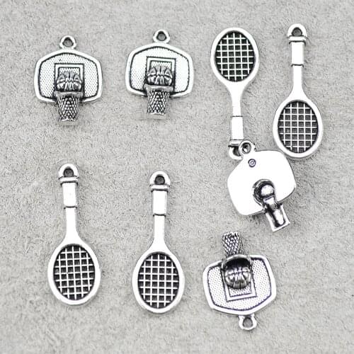 20pcs Tennis Racket Basketball Stand Charms For Earring Bracelet Necklace Making Jewelry DIY Handmade Accessory,With Free O-ring