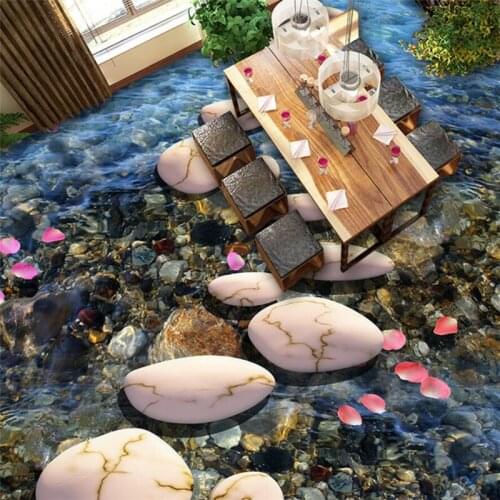 Wellyu Custom 3D flooring stickers River stone bathroom Plastic film tiles Can be Self-adhesive living room bedroom flooring