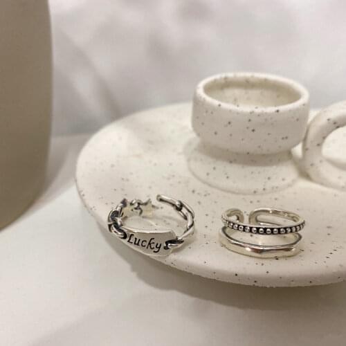 925 Sterling Silver Geometric Thai Silver Rings for Women Men Lucky Double Layer Lines Opening Rings Party Jewelry