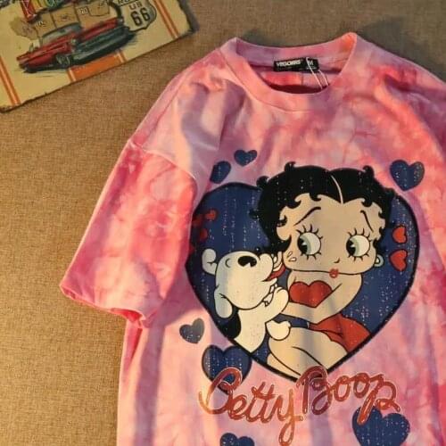 Tie Dye Short Sleeved T Shirt Women Y2k Tops New Summer Loose Half Sleeved T Shirt Fried Street Tops Ins Tide Girlfriends Outfit