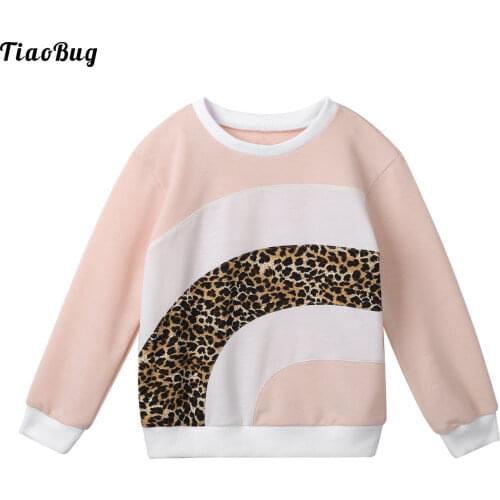 Spring Autumn Kids Girls Sportwear Top Round Neck Long Sleeves Leopard Print T-Shirt For Running Exercise Casual Wear