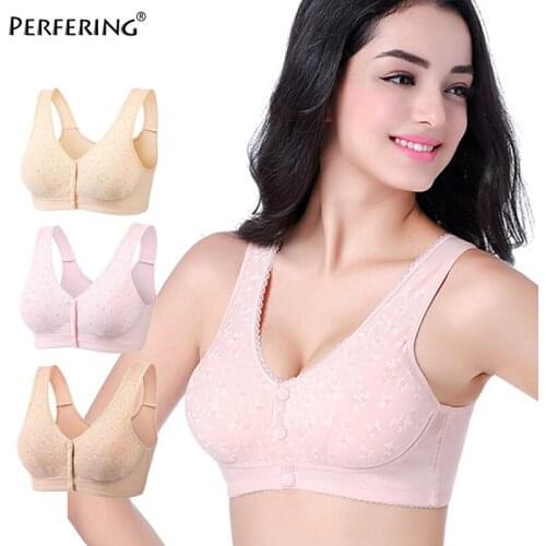 Perfering Front Button Bra Plus Size Comfort Cotton Bra Women Bralette Lingerie Lady Leisure Wireless 34 36 38 40 42 44 B C Cup