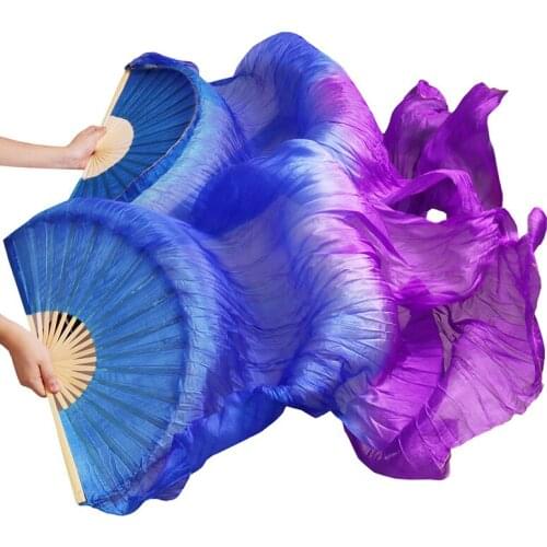 High Quality 100% Real Silk/Imitation Silk 1 Pair Handmade Women Belly Dance Silk Long Fans 24 Colors 180x90cm Can Be Customized