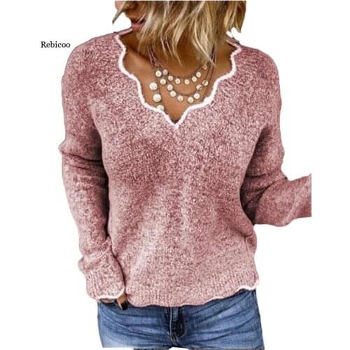Spring Women Sweater Lace Flaky Clouds V-Neck New Autumn Winter Sweater Simple Casual Plus Size 5Xl