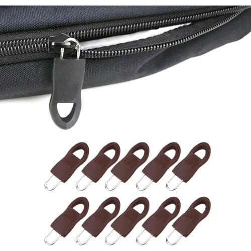 10Pcs Detachable Zip Fixer Zipper Tags Repair Pull Tab Brown 2.5x1.5cm