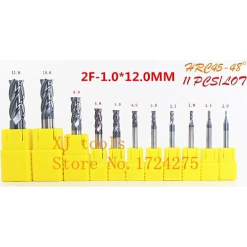 11pcs/set New 2F-1.0-12.0MM carbide end mill, alloy milling cutter, straight shank milling cutter, drilling and milling tool