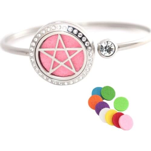 25mm Magnet Crystal Stainless steel big star Aromatherapy locket Bracelet Bangle essential oil diffuser locket bracelet