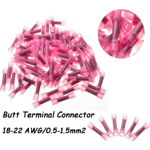 300PCS Red Seal Heat Shrink Butt Wire Crimp Waterproof Connector Terminal for 18-22 AWG/1.5-2.5mm2 Electric Cable Wire Connector