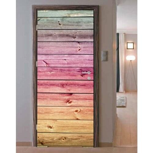 3D Door Sticker Colorful Wood Wall Sticker DIY Door Cover Kitchen Home Decoration Accessories Modern 3d Wall Stickers