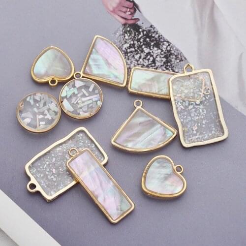 4pcs/lot Copper Frame Shell Rectangle Fan Shaped Heart Epoxy Resin Pendant DIY Earrings Bracelet Necklace Handmade Gift Jewelry